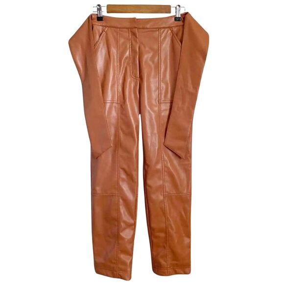 Jonathan Simkhai Tessa Vegan Leather Pants 2 Brown NWT - Picture 4 of 10